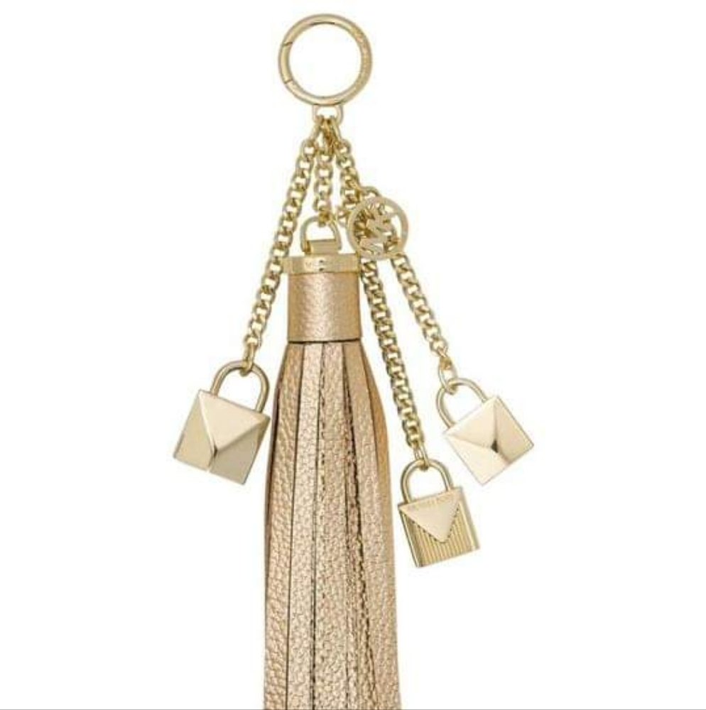 Michael Kors Gold Mercer Tassel and Lock Leather Bag Charm